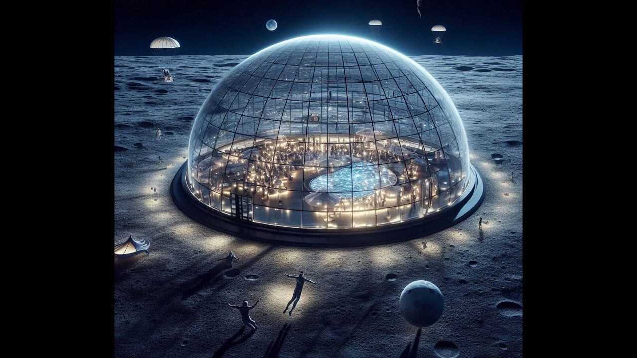 IA genera una ilustración sobre cómo imagina que sería el primer hotel en la Luna.