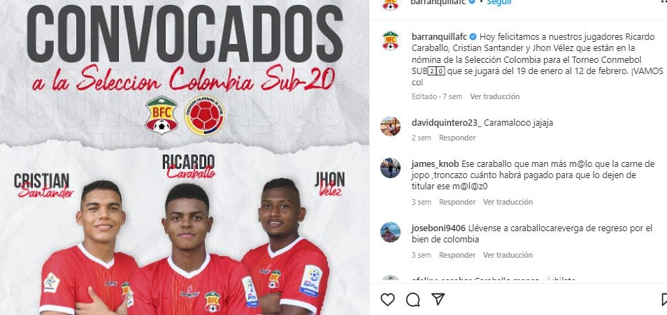 Ricardo Caraballo, Barranquilla FC. Foto: Captura pantalla Instagram Barranquilla FC.