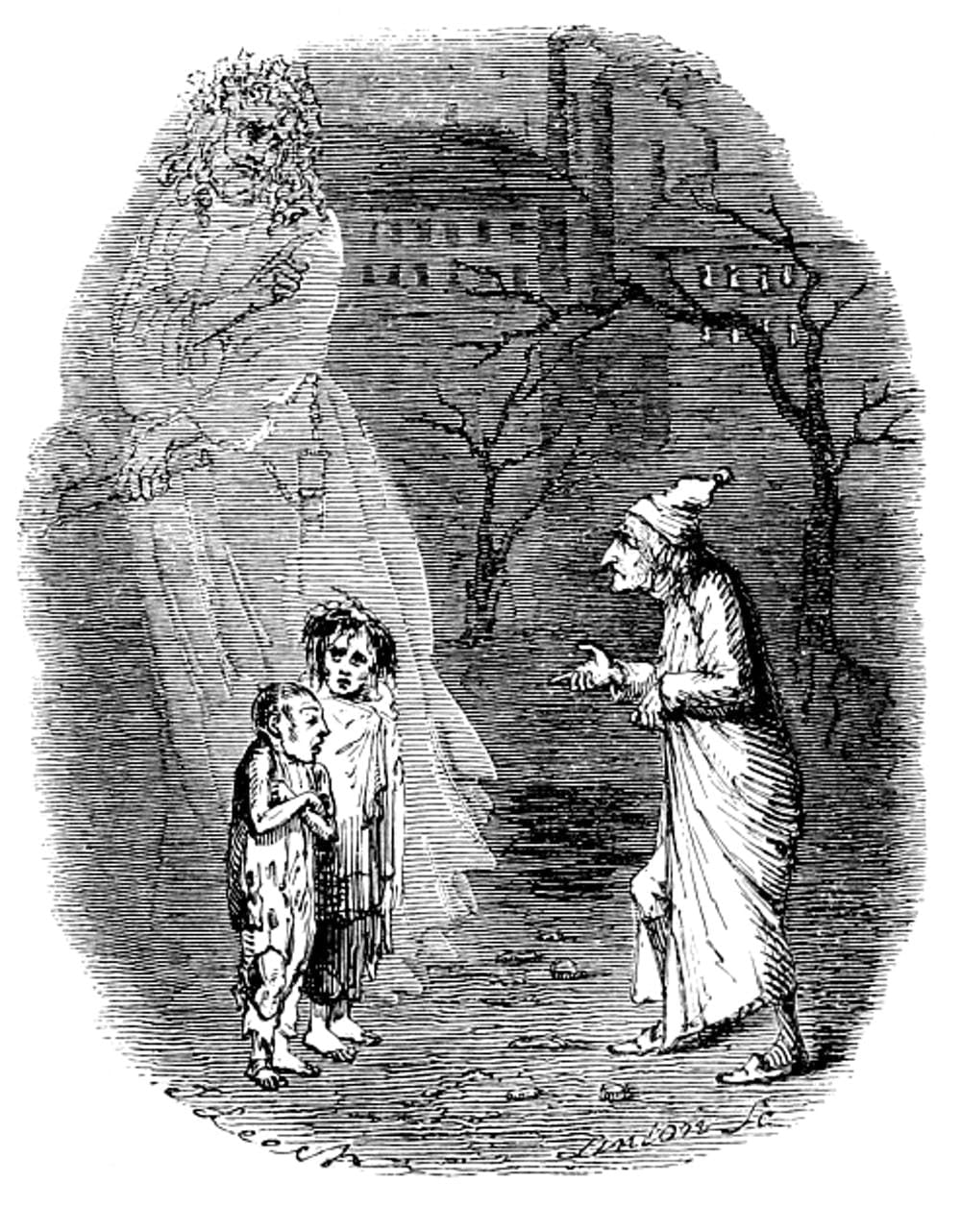 Ilustración de la edición de A Christmas Carol de 1843 firmada de John Leech. Wikimedia Commons