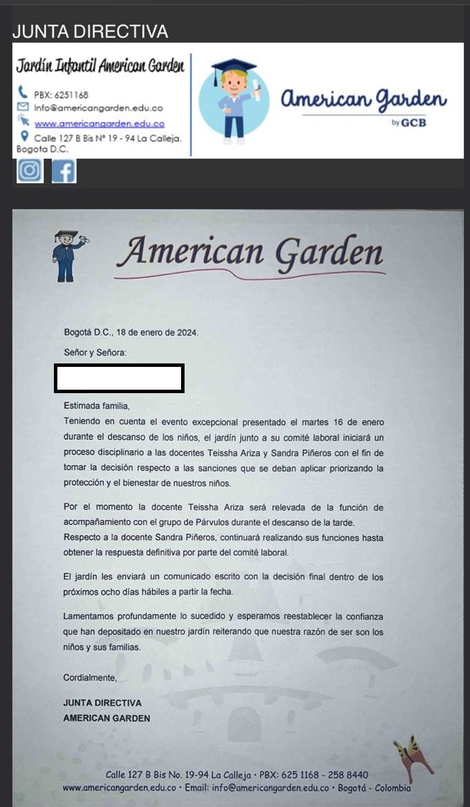 Comunicado 1 American Garden a las familias