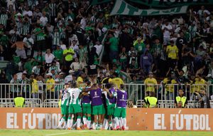 Atlético Nacional celebrando un gol frente a su hinchada