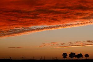 Turbinas de molino de viento de generación de energía durante la puesta de sol cerca de Bourlon, Francia, el 31 de octubre de 2021.  Foto REUTERS / Pascal Rossignol.