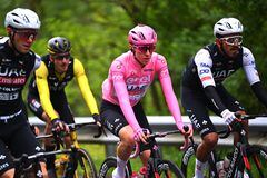ANDORA, ITALY - MAY 07: (L-R) Tadej Pogacar of Slovenia - Pink Leader Jersey and Juan Sebastian Molano of Colombia and UAE Team Emirates during the 107th Giro d'Italia 2024, Stage 4 a 190km stage from Acqui Terme to Andora / #UCIWT / on May 07, 2024 in Andora, Italy. (Photo by Tim de Waele/Getty Images)