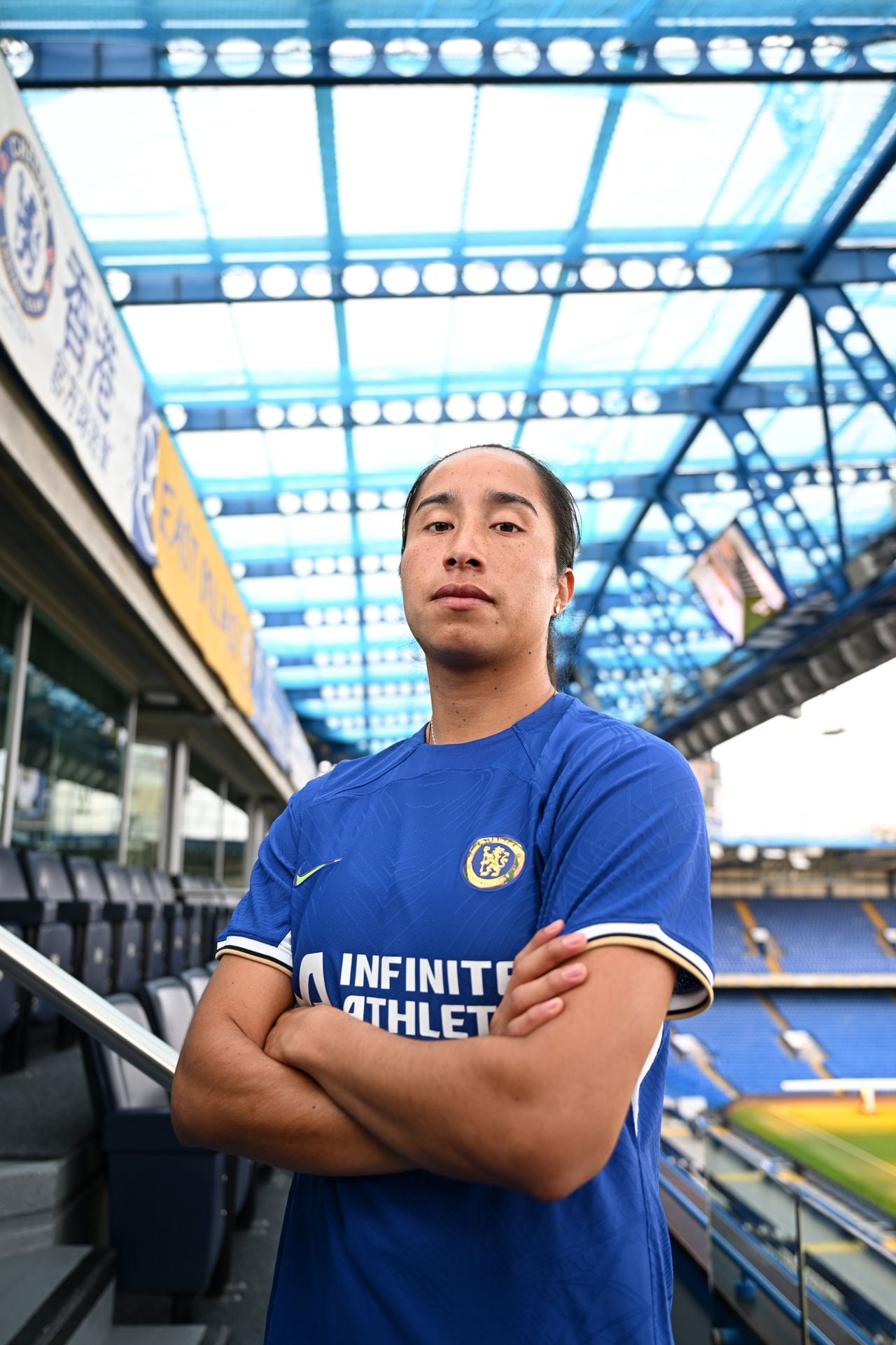 LONDON, ENGLAND - JANUARY 26: Mayra Ramirez poses for a photograph as she signs for Chelsea FC Women at Stamford Bridge on January 26, 2024 in London, England. (Photo by Harriet Lander - Chelsea FC/Chelsea FC via Getty Images)