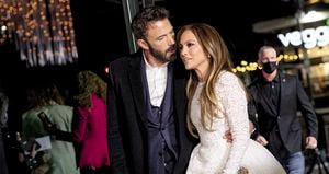 US actress Jennifer Lopez and actor Ben Affleck arrive for a special screening of "Marry Me" at the Directors Guild of America (DGA) in Los Angeles, February 8, 2022. (Photo by VALERIE MACON / AFP)