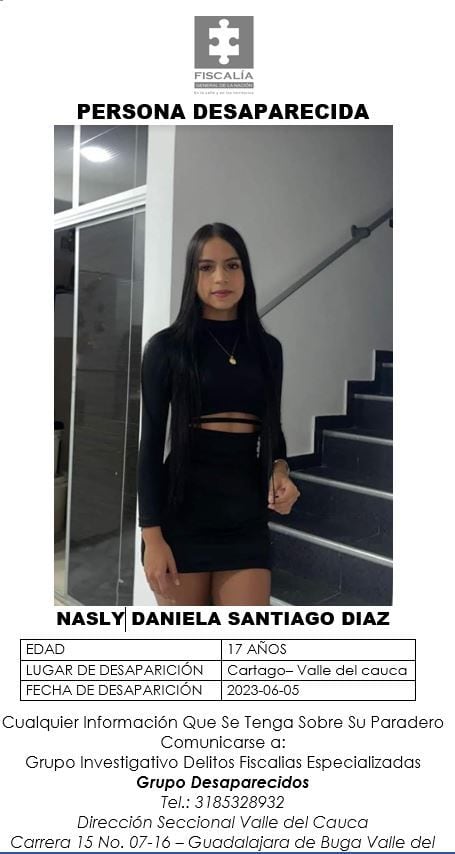 Daniela Díaz desaparecida en Cartago, Valle del Cauca