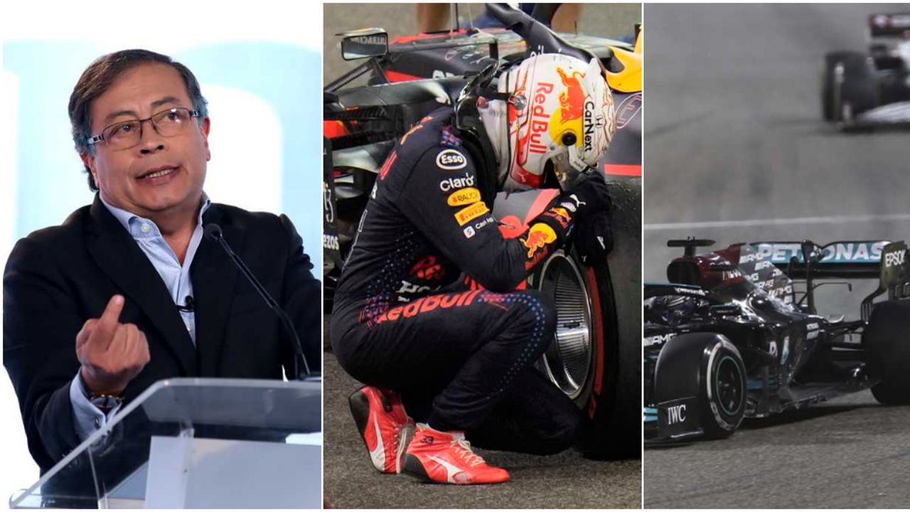 El senador Gustavo Petro, el campeón vigente de F1 Max Verstappen y monoplazas de esta disciplina