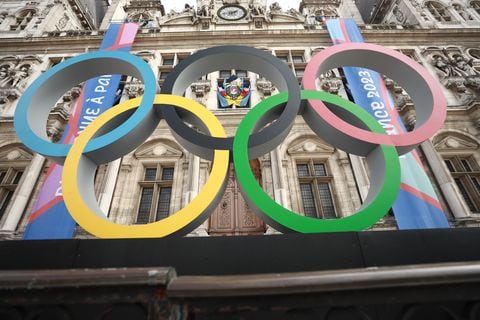 PARIS, FRANCE - SEPTEMBER 28: A view of the Olympic Rings on display in front of Paris City Hall ahead of the 2024 Paris Olympic Games in Paris, France on September 28, 2023. With the Olympic Games to be held in Paris, the capital of France in 2024, it is becoming increasingly difficult to find a house for rent in the city. With 16 million people expected to visit the city during the Games, rental prices have tripled, depending on the region. There are fears that this rise in prices will lead to a shortage of affordable housing, especially for locals. (Photo by Mohamad Salaheldin Abdelg Alsayed/Anadolu Agency via Getty Images)
