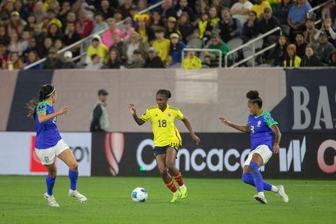 SAN DIEGO, CA - FEBRUARY 24: Colombia forward Linda Caicedo (18) during the CONCACAF W Gold Cup Group B match between Colombia and Brazil on February 24, 2024, at Snapdragon Stadium in San Diego, CA. (Photo by Alan Smith/Icon Sportswire via Getty Images).