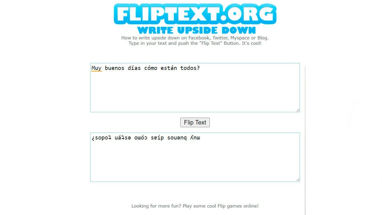 El portal Flip Text permite generar textos al 'revés'.