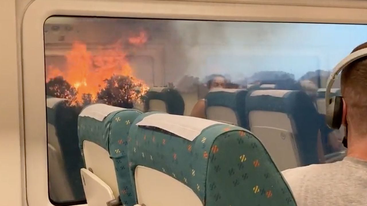 Pasajeros del tren rodeados por un incendio en España