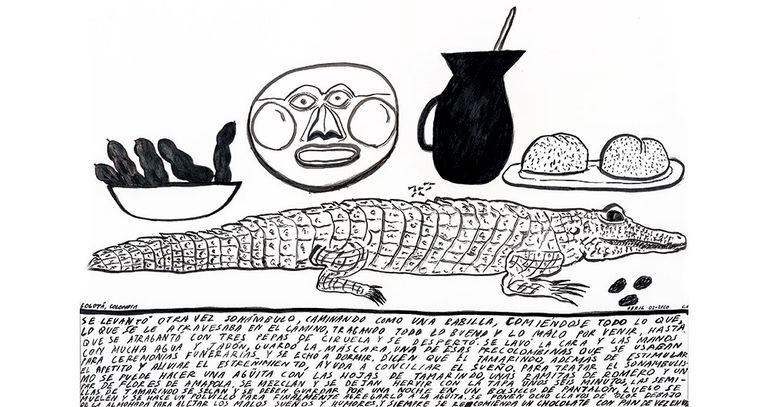 Carlos Alfonso (Popayán, Colombia, 1986), Sonambulismo, 2020, tinta sobre papel. Casas Riegner.