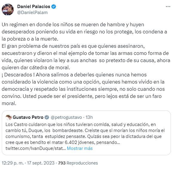 Así reaccionó el exministro Daniel Palacios a las polémicas declaraciones del presidente Gustavo Petro.