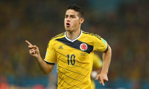 Colombia's James Rodriguez celebrates scoring their first goal of the game during the FIFA World Cup, Round of 16 match at the Estadio do Maracana, Rio de Janeiro, Brazil. (Photo by Getty Images/Mike Egerton/PA Images)