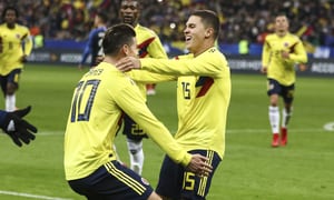 STADE DE FRANCE, PARIS, FRANCE - 2018/03/23: Juan Fernando Quintero and James Rodriguez celebrate a goal during the friendly football match between France and Colombia at the Stade de France, in Saint-Denis, on the outskirts of Paris. final score (France 2 - 3 Colombia). (Photo by Elyxandro Cegarra/SOPA Images/LightRocket via Getty Images)