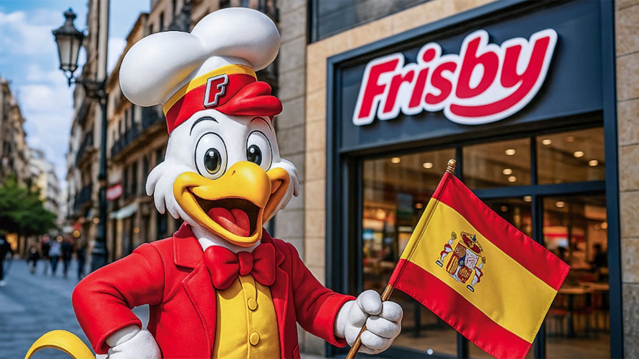 El uso de la marca Frisby en España es casi idéntico al de la colombiana. Hasta el Pollo Frisby parece una réplica exacta del icónico personaje de la cadena.