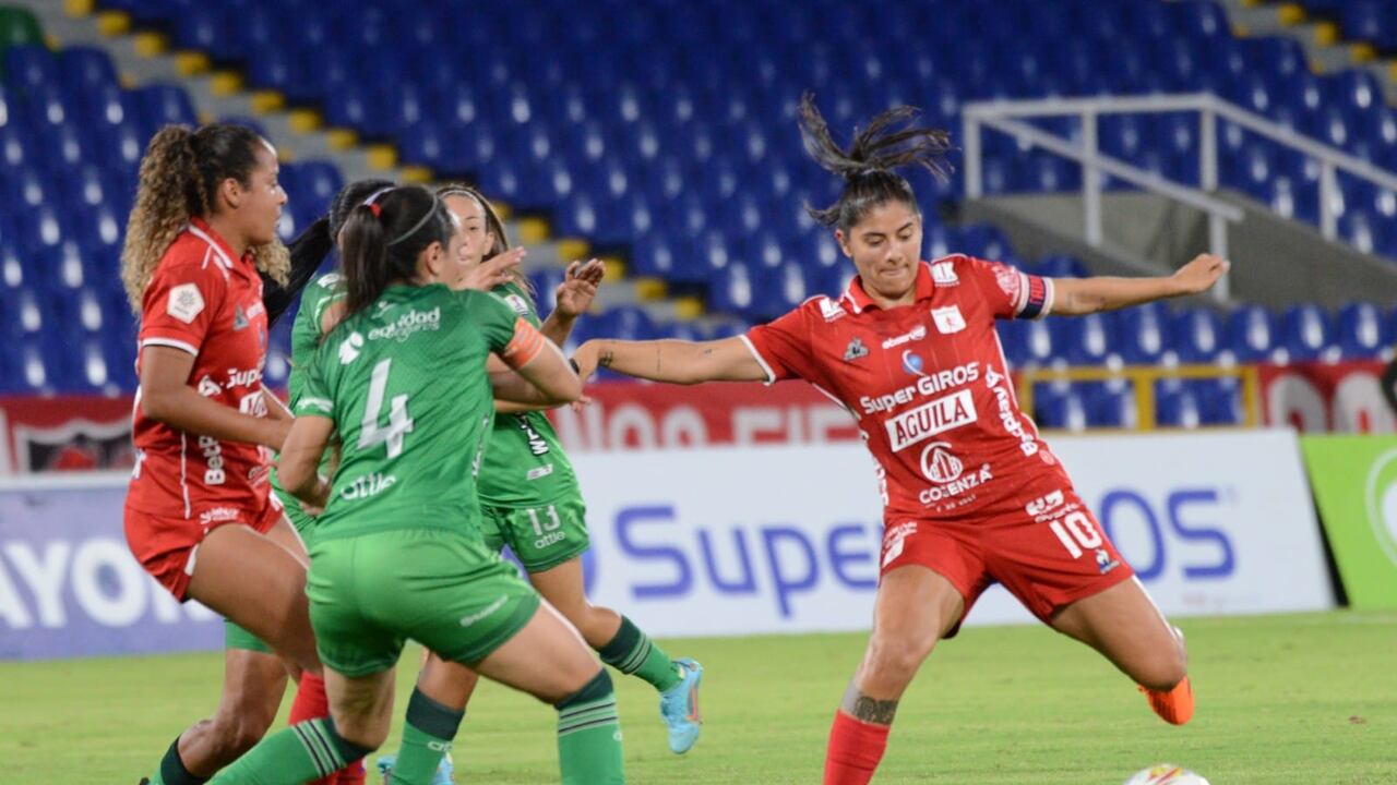 Imagen del partido entre América de Cali y La Equidad, por los cuartos de final de vuelta de la Liga Femenina 2023.