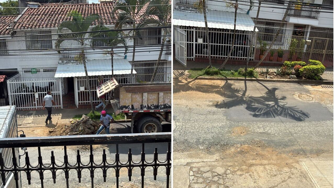 Antes y después de la obra en la Carrera 62 B # 9-71 del barrio El Limonar.