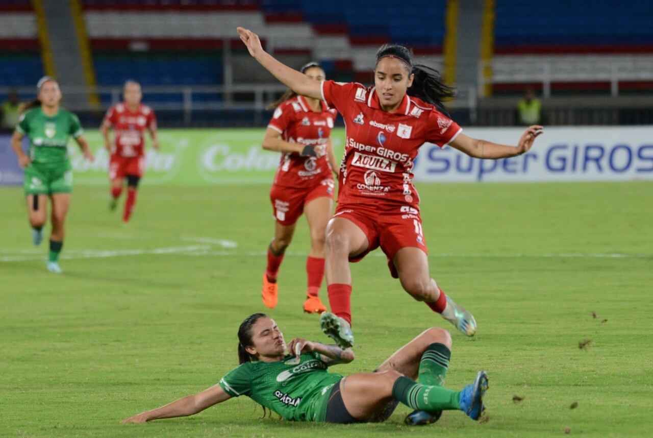 Imagen del partido entre América de Cali y La Equidad, por los cuartos de final de vuelta de la Liga Femenina 2023.