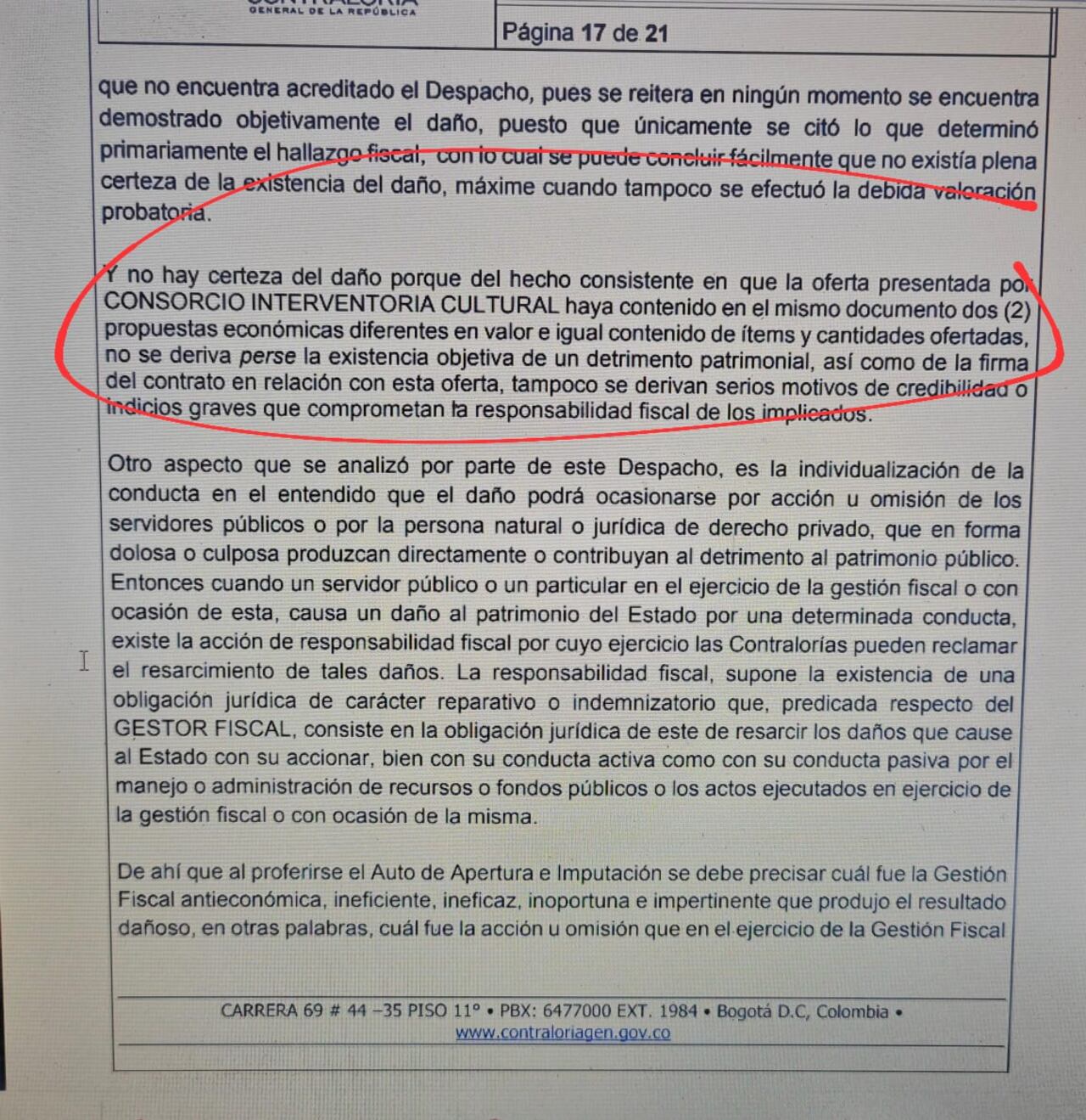 Este es el documento de la Contraloría que fue compartido por el secretario de Educación de Cali, José Darwin Lenis.