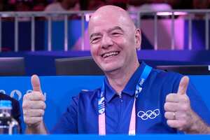 El presidente de la FIFA Gianni Infantino en la competencia de judo durante los Juegos Olímpicos de París 2024 el miércoles 31 de julio del 2024. (AP Foto/Eugene Hoshiko)