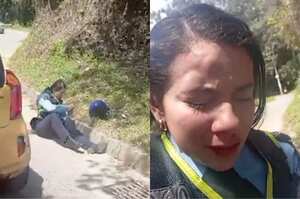 Con lesiones en el tórax y la cabeza terminó la guarda de tránsito que fue golpeada en zona rural de Medellín. (Foto: captura de video tomado de la cuenta de X de @DenunciasAntio2)