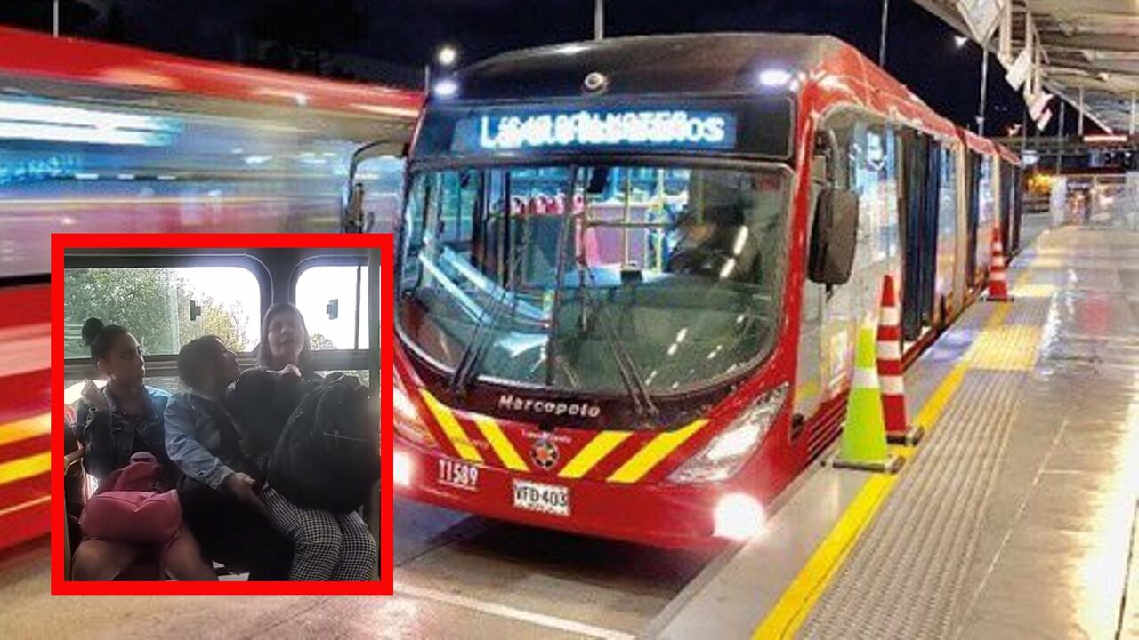 Mujeres pelean por una silla en Transmilenio.