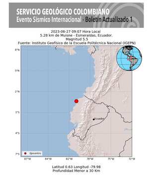 El movimiento telúrico se presentó en luna zona froteriza entre Ecuador y Colombia.