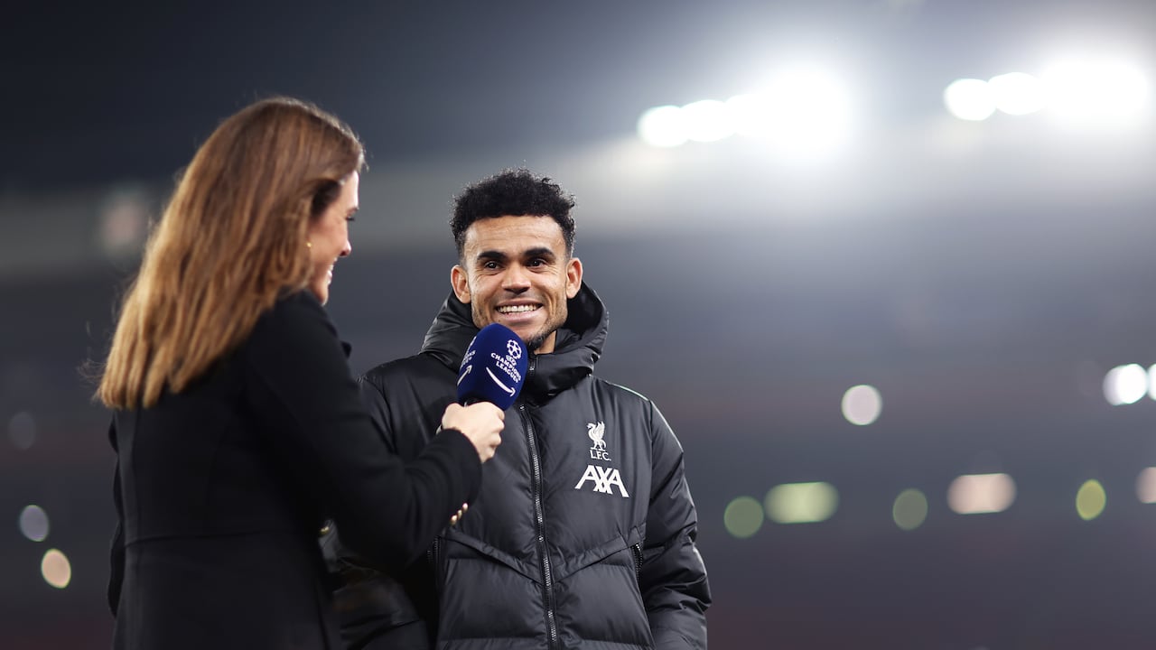 LIVERPOOL, ENGLAND - NOVEMBER 05: Player of the Match Luis Diaz of Liverpool during the UEFA Champions League 2024/25 League Phase MD4 match between Liverpool FC and Bayer 04 Leverkusen at Anfield on November 05, 2024 in Liverpool, England. (Photo by Naomi Baker - UEFA/UEFA via Getty Images)