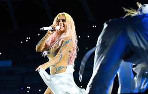 ORLANDO, FLORIDA - SEPTEMBER 24: Karol G performs during her "Mañana Será Bonito" Tour at Camping World Stadium on September 24, 2023 in Orlando, Florida. (Photo by Gerardo Mora/Getty Images)