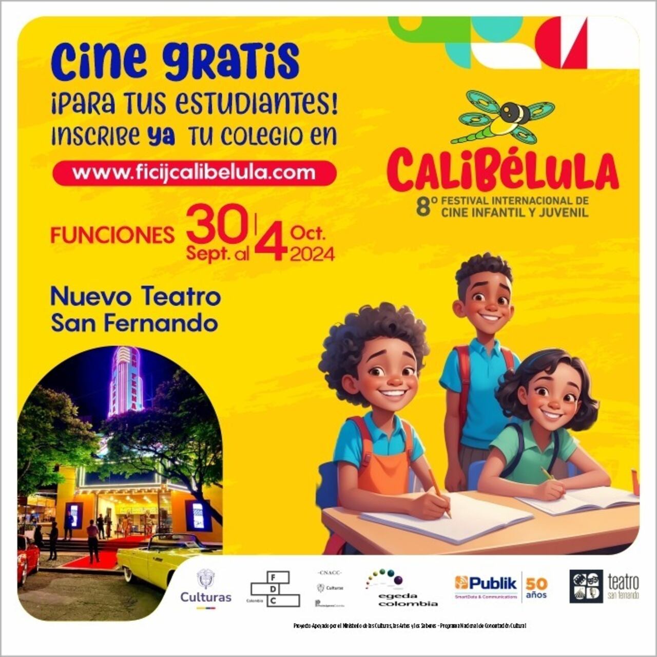 Los colegios que deseen asistir a las funciones que se realizarán, en el marco del festival, del 30 de septiembre al 4 de octubre en el Teatro San Fernando de Cali, también deberán inscribirse en la plataforma y así disfrutar de la gran programación.