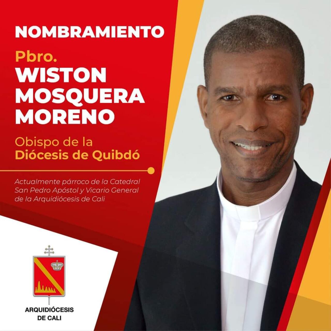 El padre Wiston Mosquera Moreno es designado por el papa Francisco como obispo de la Diócesis de Quibdó, Chocó.