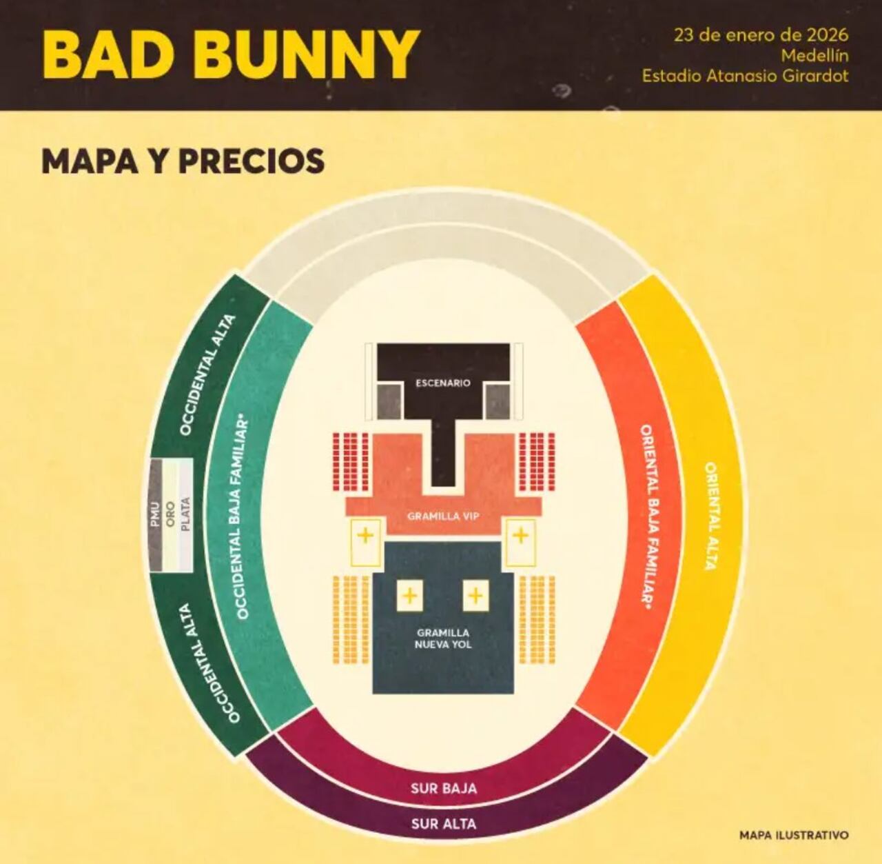 Este es el mapa de las localidades para el concierto del artista en Medellín.