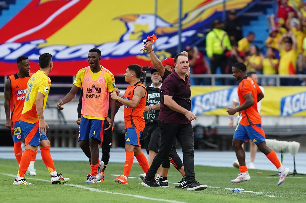 BARRANQUILLA, COLOMBIA - SEPTEMBER 10: Nestor Lorenzo, Head Coach of Colombia reacts after the team's victory in the South American FIFA World Cup 2026 Qualifier match between Colombia and Argentina at Roberto Melendez Metropolitan Stadium on September 10, 2024 in Barranquilla, Colombia. (Photo by Andres Rot/Getty Images)