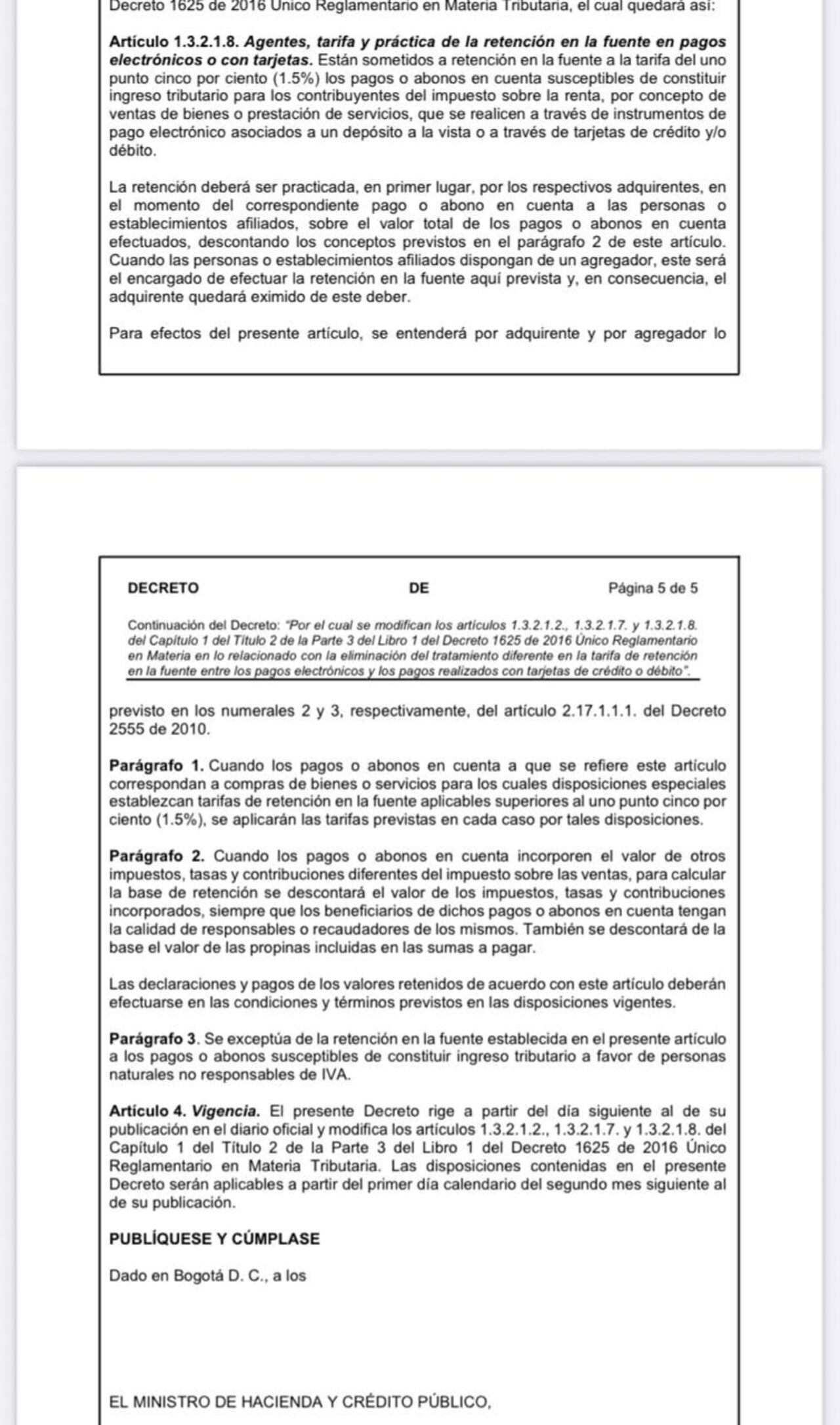 Gobierno propone nuevo decreto para incluir retención en la fuente en transacciones digitales.