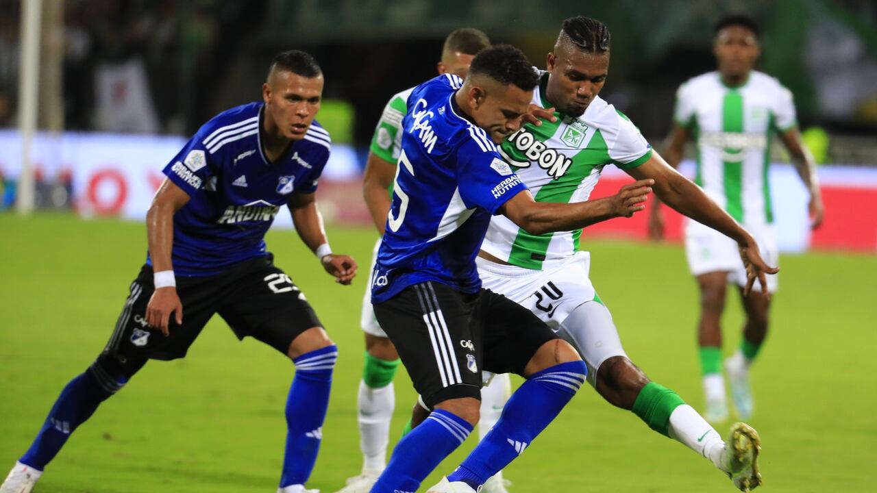 Imagen del partido entre Atlético Nacional y Millonarios por la fecha 8 del primer semestre de la Liga colombiana 2023.