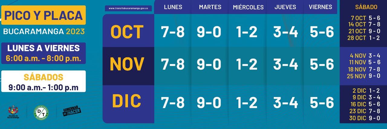 Pico y placa Bucaramanga en octubre