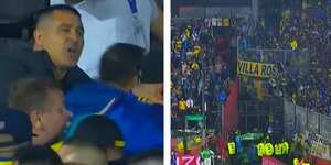 Juan Román Riquelme, presidente de Boca, se metió a calmar a los hinchas en medio de una pelea.