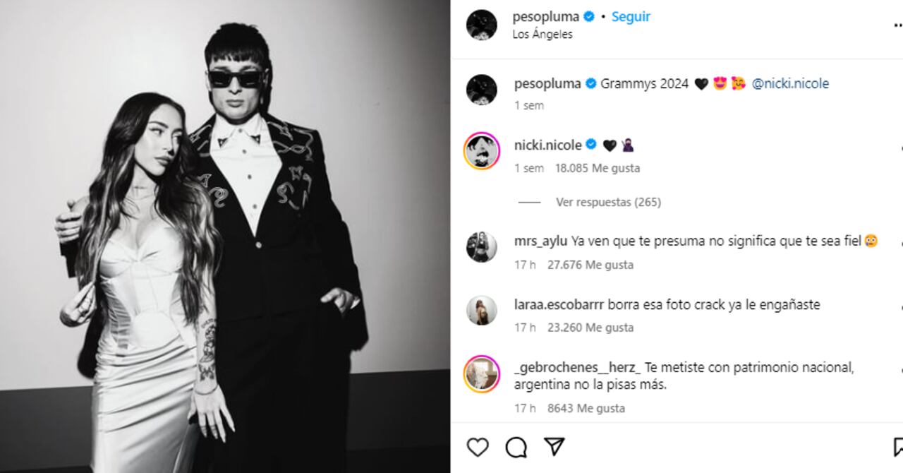 Peso Pluma y Nicky Nicole terminaron su relación por una supuesta infidelidad, pero el cantante mexicano no ha borrado ninguna foto junto a la argentina.