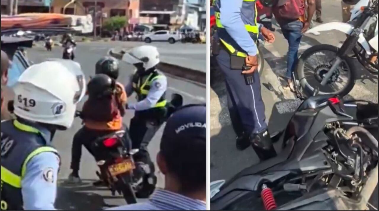 Motociclistas intentan evadir control de tránsito en Cali y uno termina en el suelo
