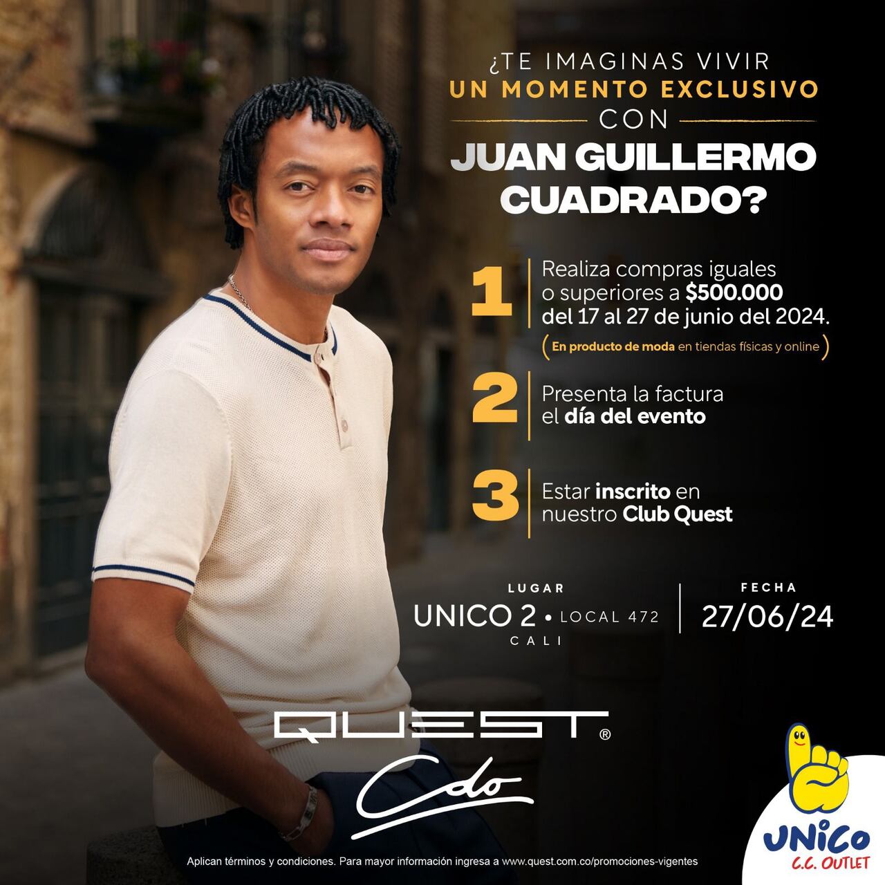 Cuadrado estará en el Centro Comercial Único.