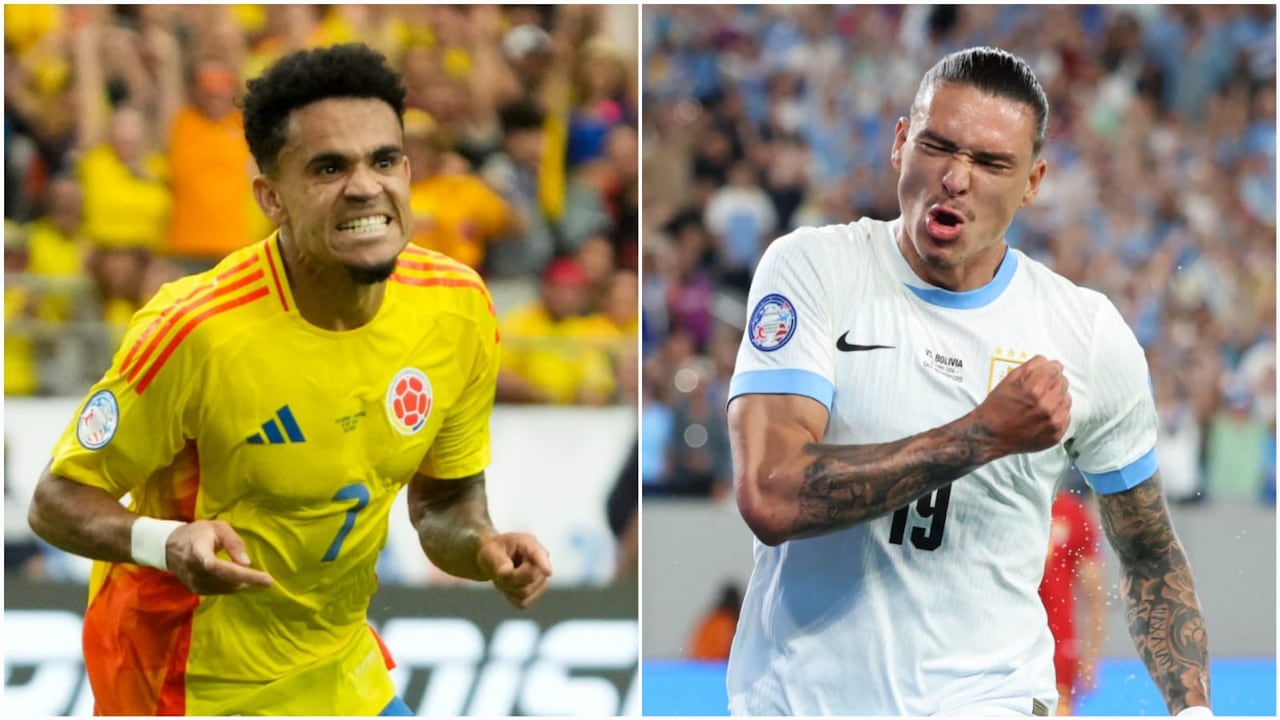 Luis Díaz (Colombia) y Darwin Núñez (Uruguay) compañeros en el Liverpool de Inglaterra, pero rivales esta noche en el partido por la semifinal de la Copa América 2024.