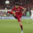 Liverpool's Luis Diaz controls the ball during the Champions League final soccer match between Liverpool and Real Madrid at the Stade de France in Saint Denis near Paris, Saturday, May 28, 2022. (AP Photo/Kirsty Wigglesworth)