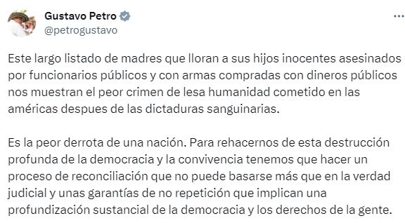 El presidente Gustavo Petro se pronunció sobre los falsos positivos.