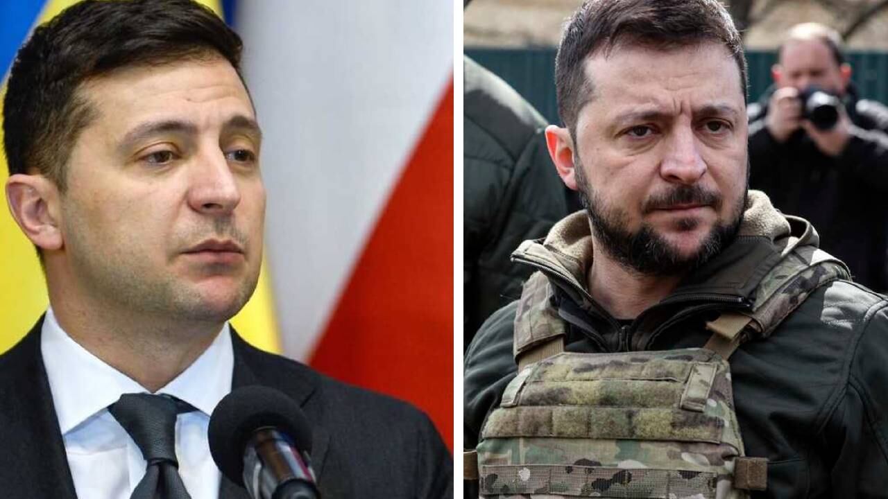 Volodímir Zelenski ha tenido un notable cambio físico desde que comenzó la invasión de Rusia a Ucrania. Foto: Montaje SEMANA.