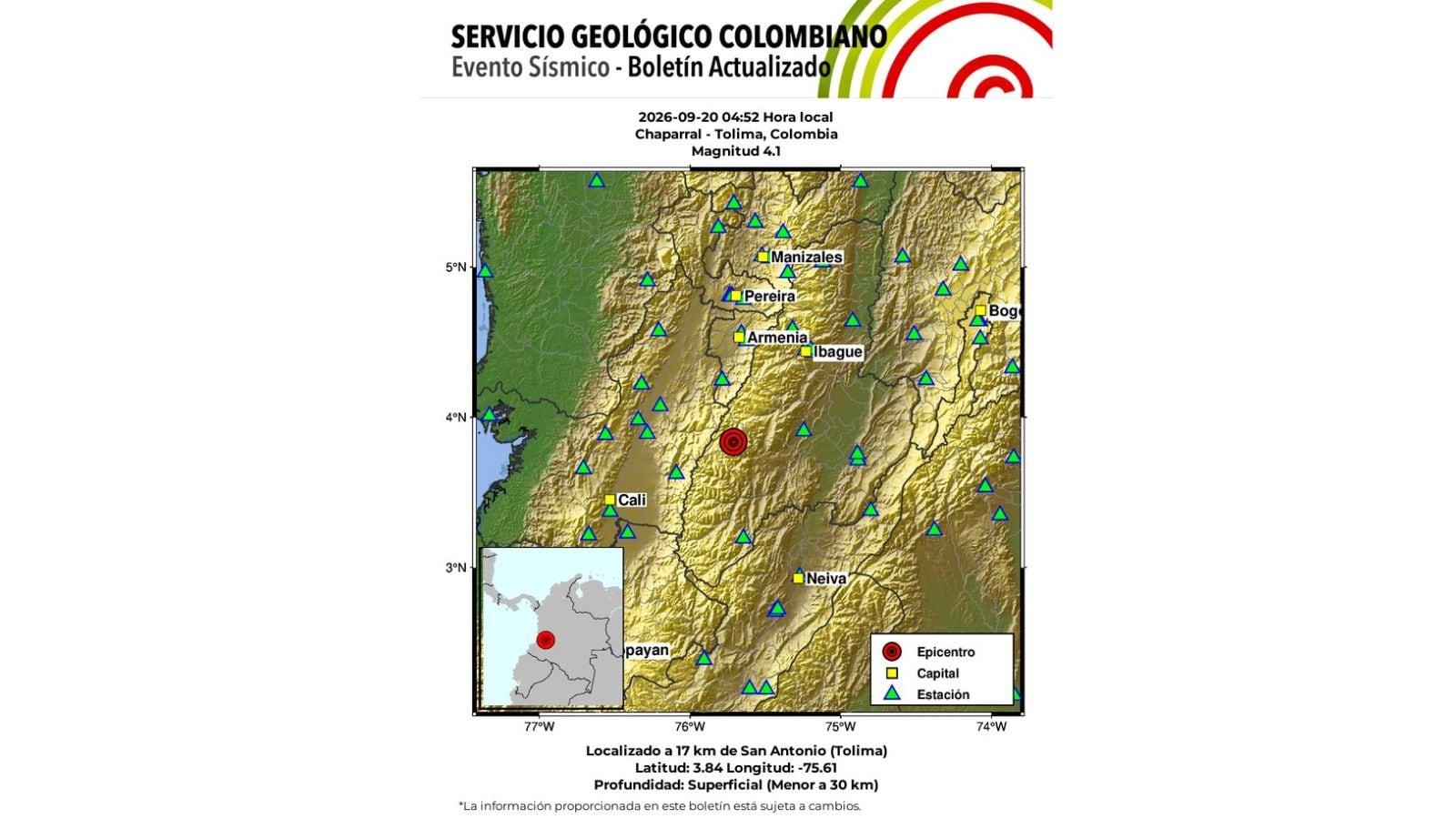 Imagen de referencia de un movimiento sísmico registrado en Colombia. El SGC reportó un sismo de magnitud 4,1 en Chaparral, Tolima, durante la madrugada de este domingo.