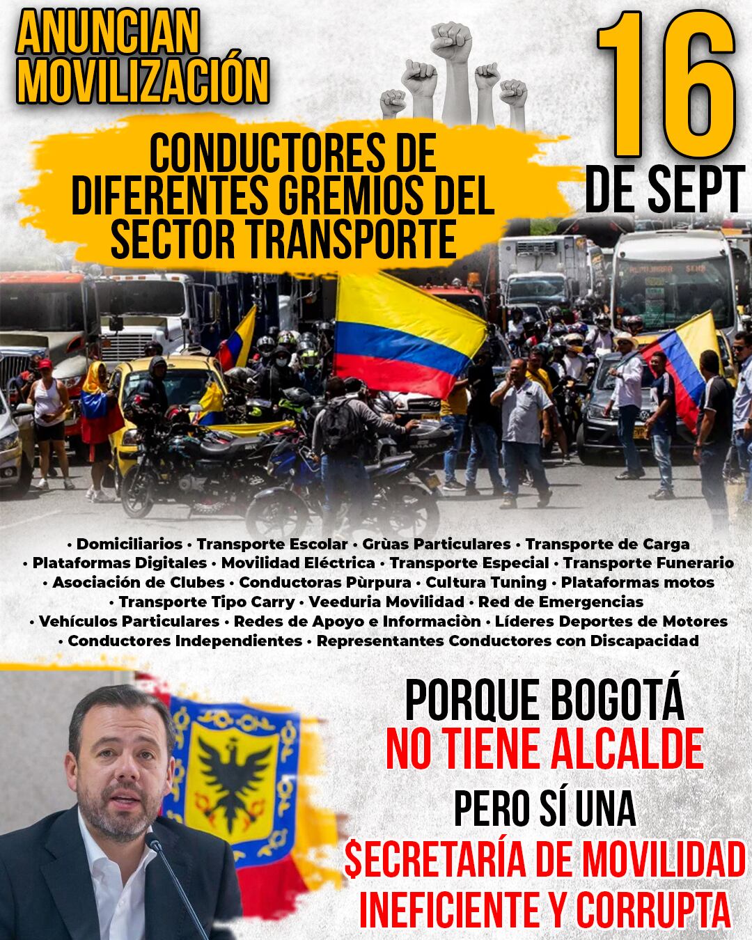 Propaganda del concejal Julián Forero que anuncia movilización de conductores