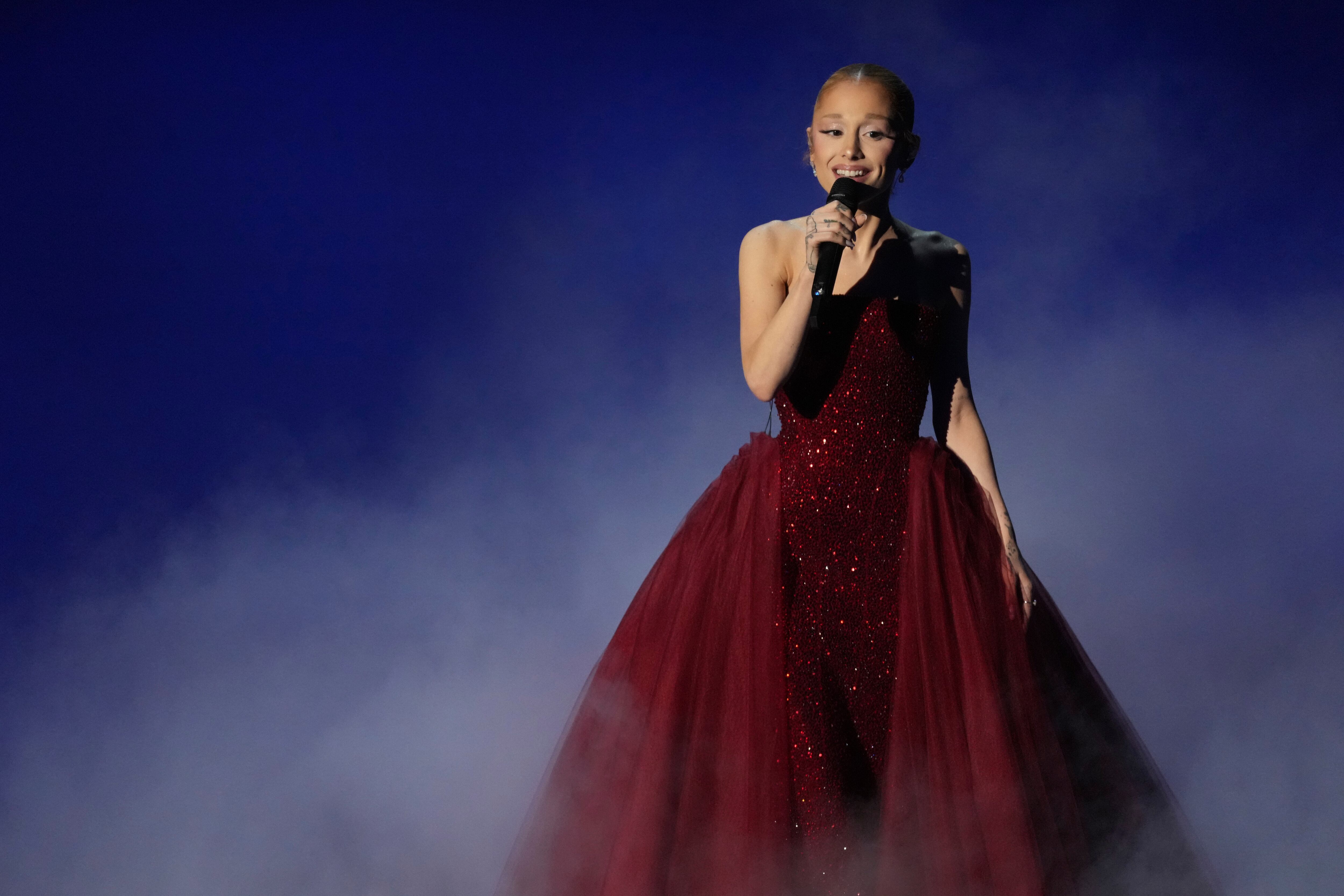 Ariana Grande performs 'Over the Rainbow" during the Oscars on Sunday, March 2, 2025, at the Dolby Theatre in Los Angeles. (AP Photo/Chris Pizzello)