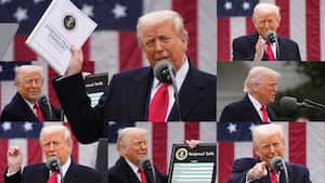 El presidente Donald Trump habla durante un evento para anunciar nuevos aranceles en el jardín de rosas de la Casa Blanca.