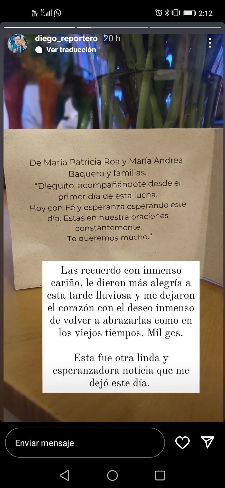 Diego Guauque agradeció por el detalle que le enviaron